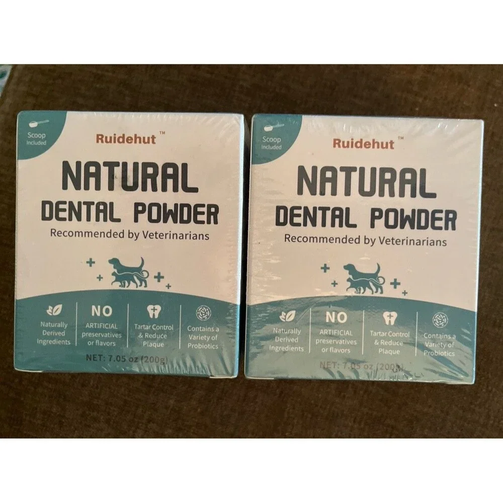 2) 7.05 Oz Boxes Natural Dental Powder For Dogs & Cats Tarter Control Probiotic